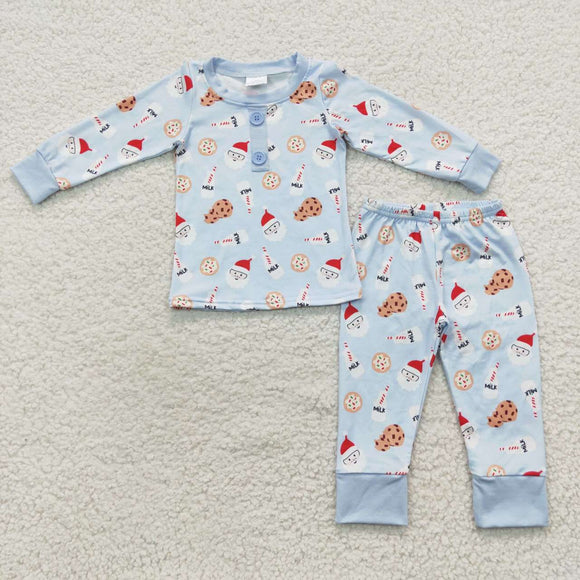 long sleeve Christmas milk and cookies blue boy pajamas clothing