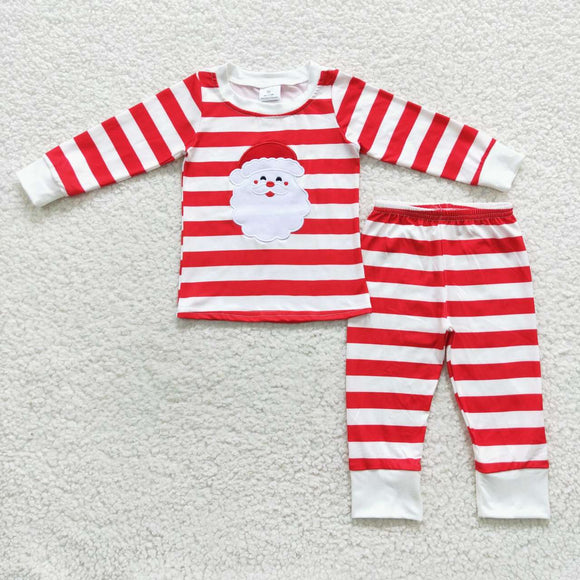 long sleeve embroidered Santa Claus stripe pajamas outfit