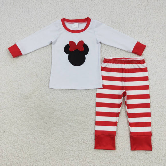 long sleeve cartoon embroidered mouse stripe pajamas girls outfit