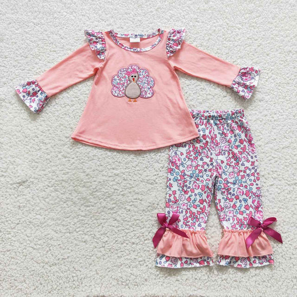 long sleeve embroidered Turkey pink girls outfit