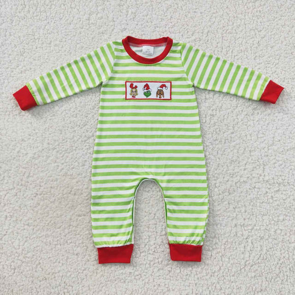 Christmas long sleeve embroidered green boy romper
