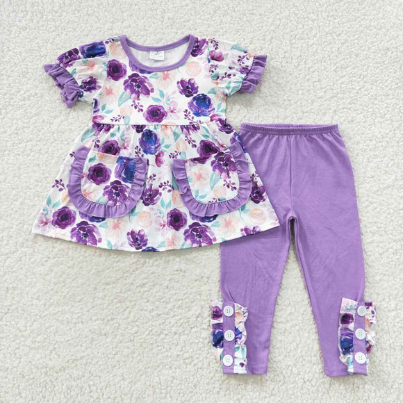 short sleeve spring floral purple girls clothing