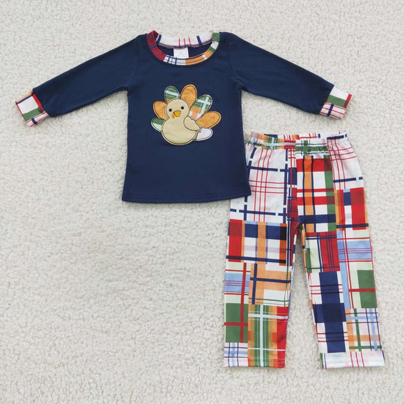 long sleeve embroidered Turkey navy blue boy outfit