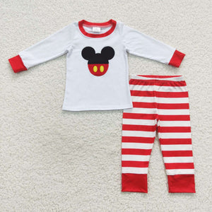 long sleeve cartoon embroidered mouse stripe pajamas outfit
