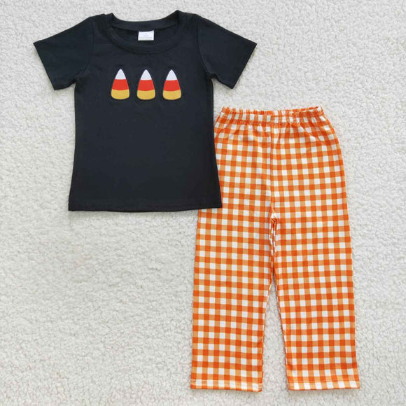 Halloween embroidered candy corn boys outfit