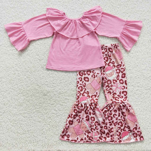 Christmas cartoon leopard pink girls outfits