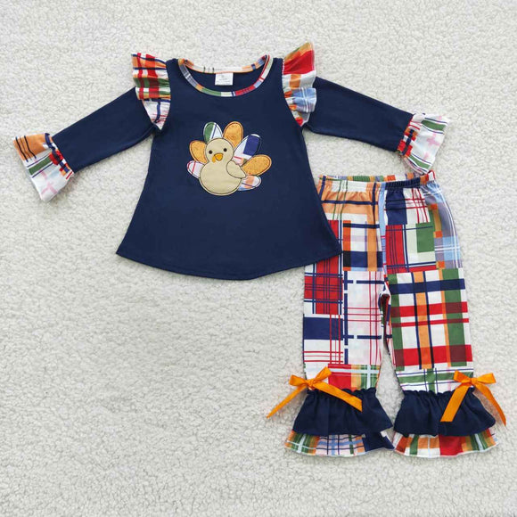 long sleeve embroidered Turkey navy blue girls outfit