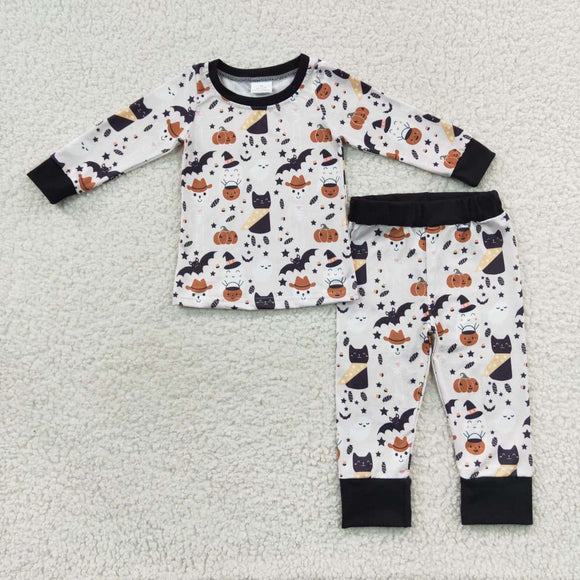 long sleeve Halloween cat and pumpkin boy pajamas