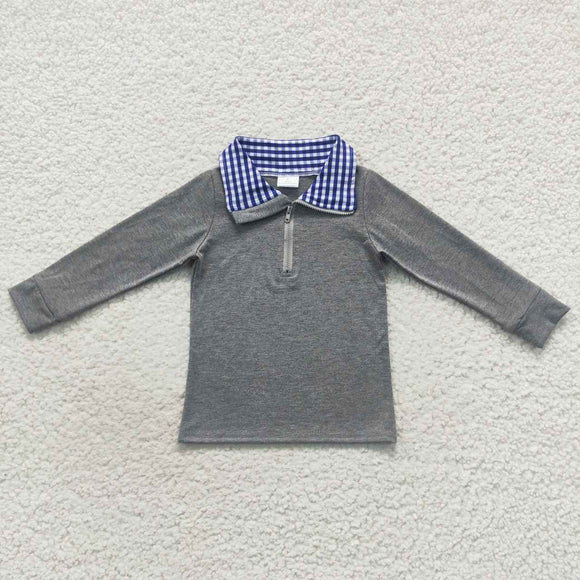 navy blue and grey plaid pullover