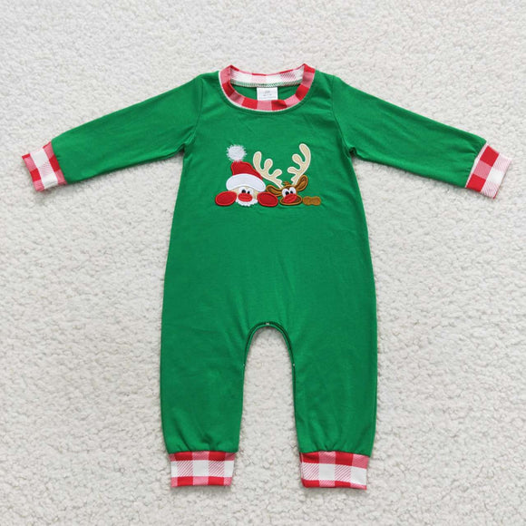 Christmas long sleeve embroidered Snowmen and elk boy romper