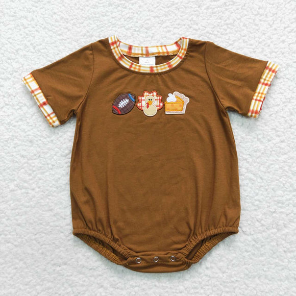 short sleeve embroidered Turkey and football romper