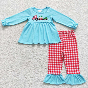 Christmas terr and train blue girls outfits