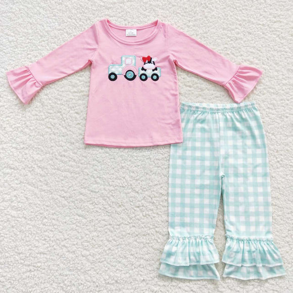 GLP0487- embroidered cow pink girls clothing