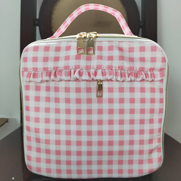High quality pink plaid print lunch box