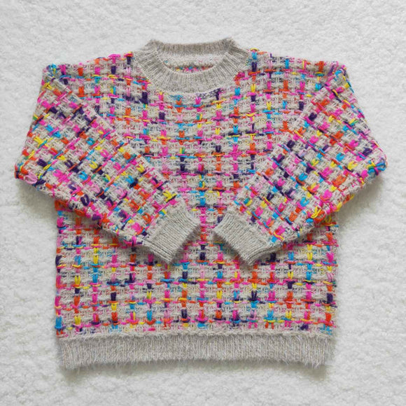 long sleeve plaid knit sweater