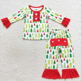 long sleeve Christmas tree girls pajamas