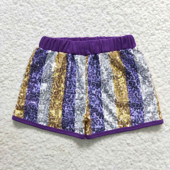 purple/yellow/white sequined shorts