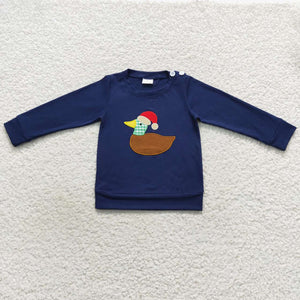 Christmas navy blue embroidered mallard boy top