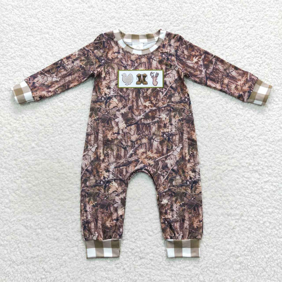 long sleeve embroidered Turkey&Boots&deer boy romper