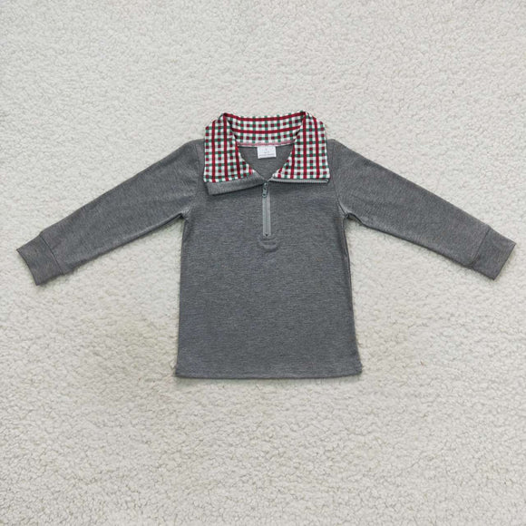 grey and plaid pullover