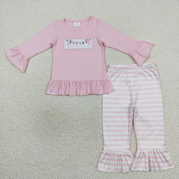 Christmas embroidered lineman light pink girls outfits