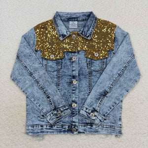 sequins fashion girl blue denim jacket