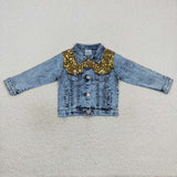 sequins fashion girl blue denim jacket