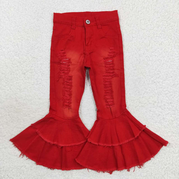 new style Red ripped denim bell bottoms