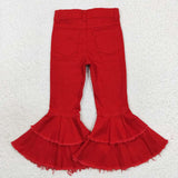 new style Red ripped denim bell bottoms