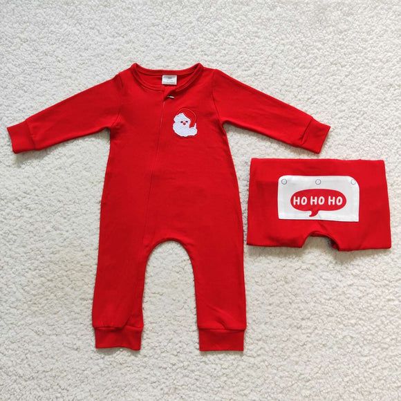 long sleeve embroidered Christmas red cotton boy zip romper
