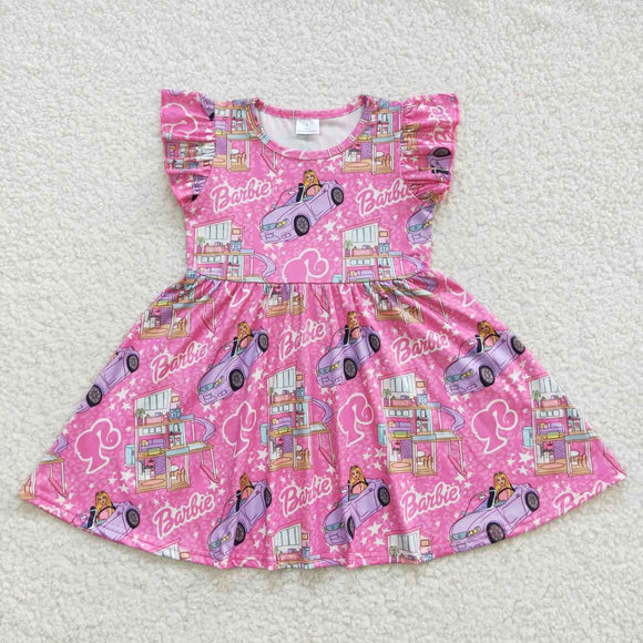 summer cartoon girls pink dress