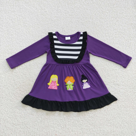 long sleeve Halloween purple embroidered witch dress
