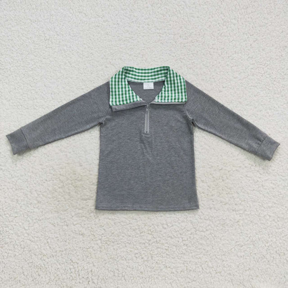 grey and green plaid pullover