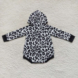 long sleeve leopard black hoodie romper