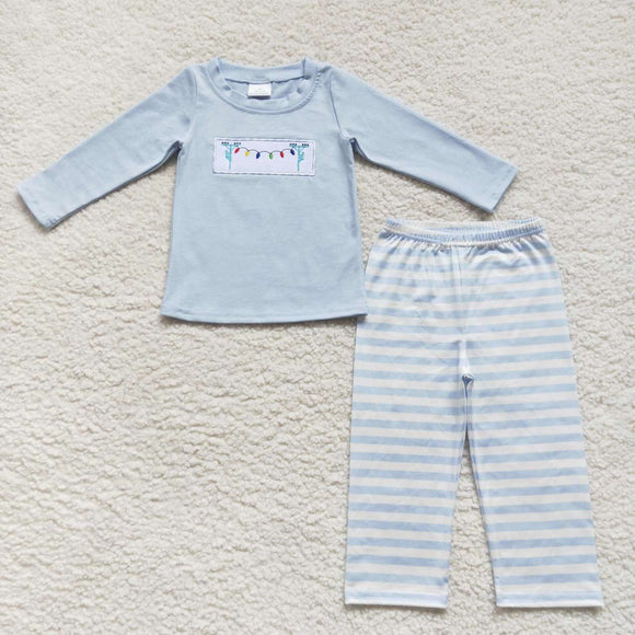 Christmas embroidered lineman light blue boy outfits
