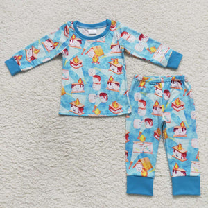 long sleeve Snow and Fire blue pajamas outfits