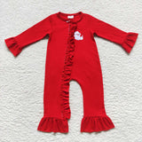 long sleeve embroidered Christmas red cotton girls zip sleeper