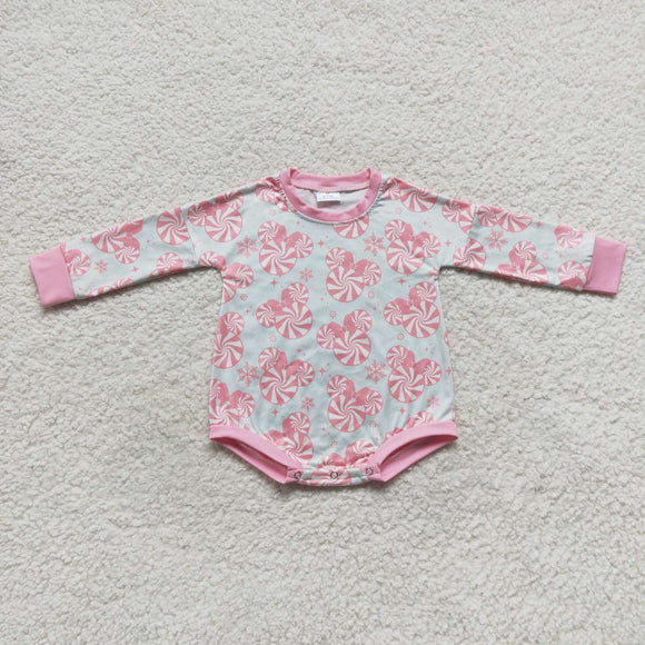 long sleeve Christmas mouse pink romper