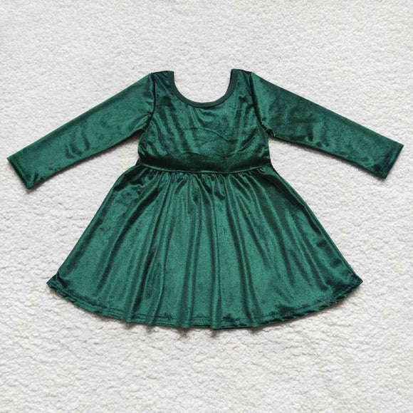 GLD0335--long sleeve green velvet dress