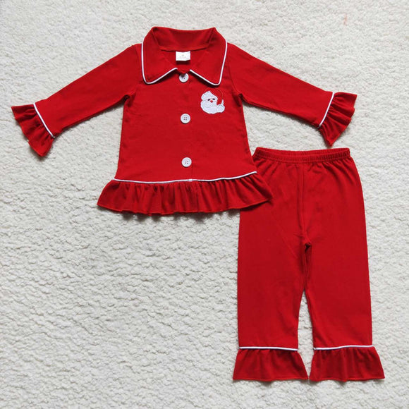 GLP0699--embroidered Christmas cotton red outfits pajamas