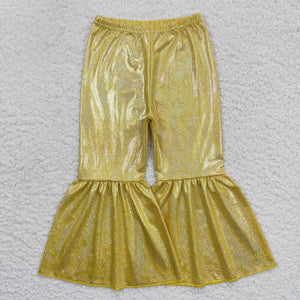 P0182--yellow satin Bell bottoms