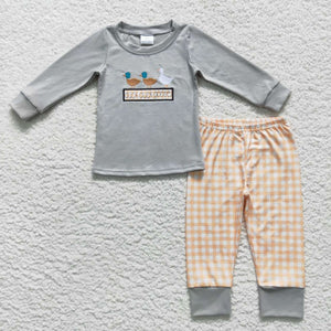 BLP0310-- long sleeve embroidered duck duck goose grey boy outfits