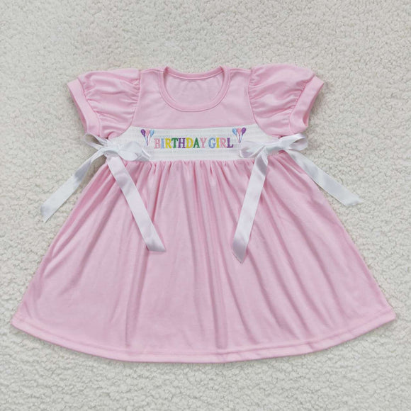 GSD0433-- birthday girls pink smocked dress