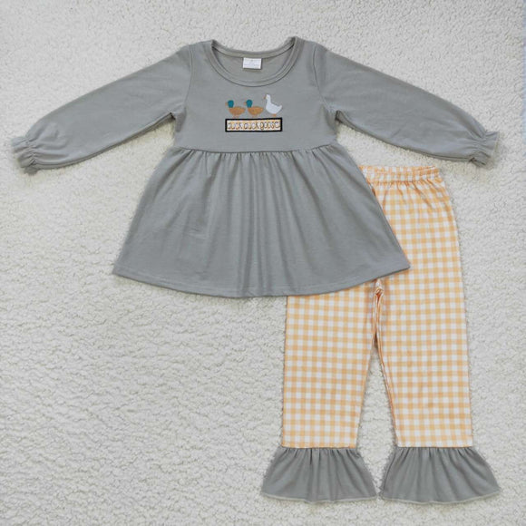 GLP0724--long sleeve embroidered duck duck goose grey girls outfits