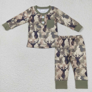 BLP0332-- long sleeve milk silk deer boys green pajamas