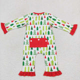 LR0626--Christmas TREE green girls zip romper