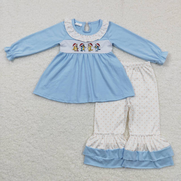GLP0675-- Christmas cartoon embroidered dog blue girls outfits