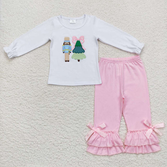 GLP0597-- long sleeve Christmas embroidered tree pink girls clothing