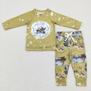 5.5 BLP0338--long sleeve milk silk FISHING  boys green outfits