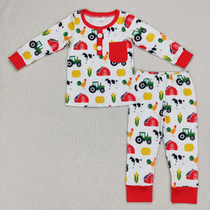 BLP0340---long sleeve farm red boy pajamas outfits